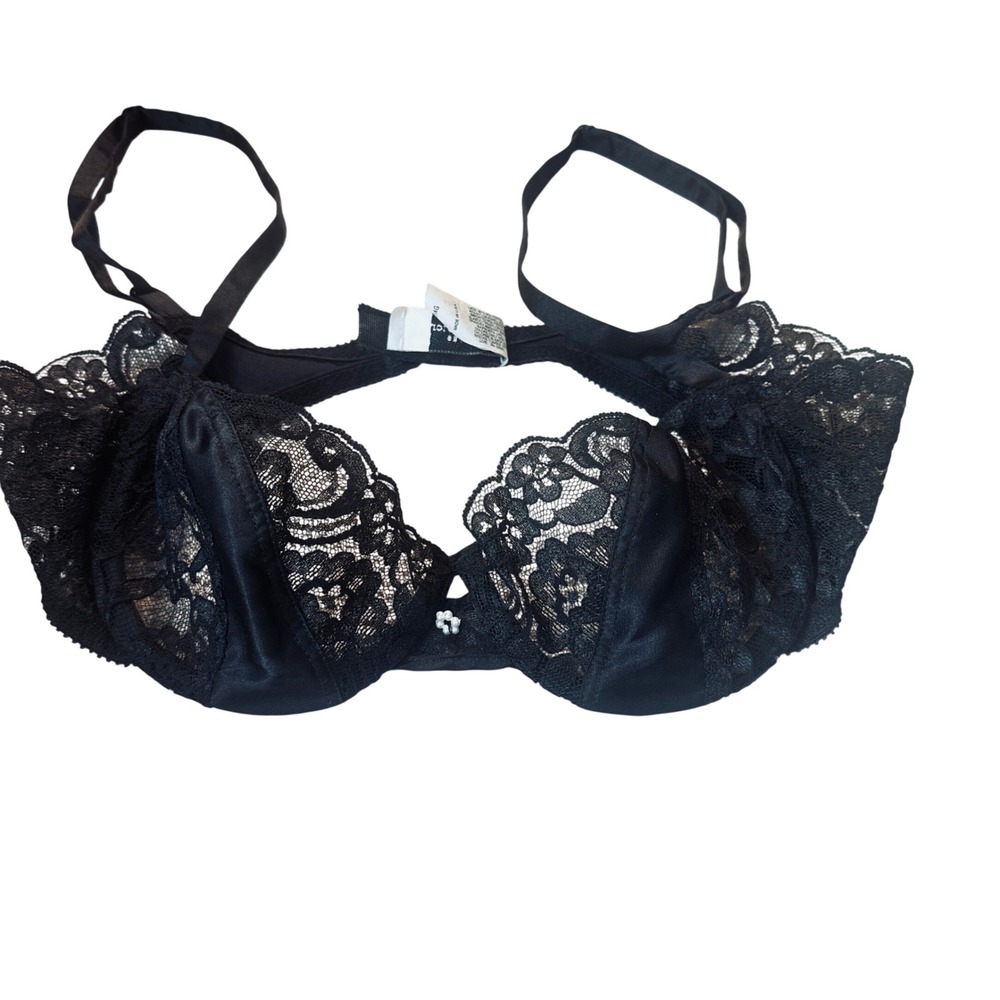 Vintage Christian Dior Black Lace Satin Underwire Bra - Size 34B